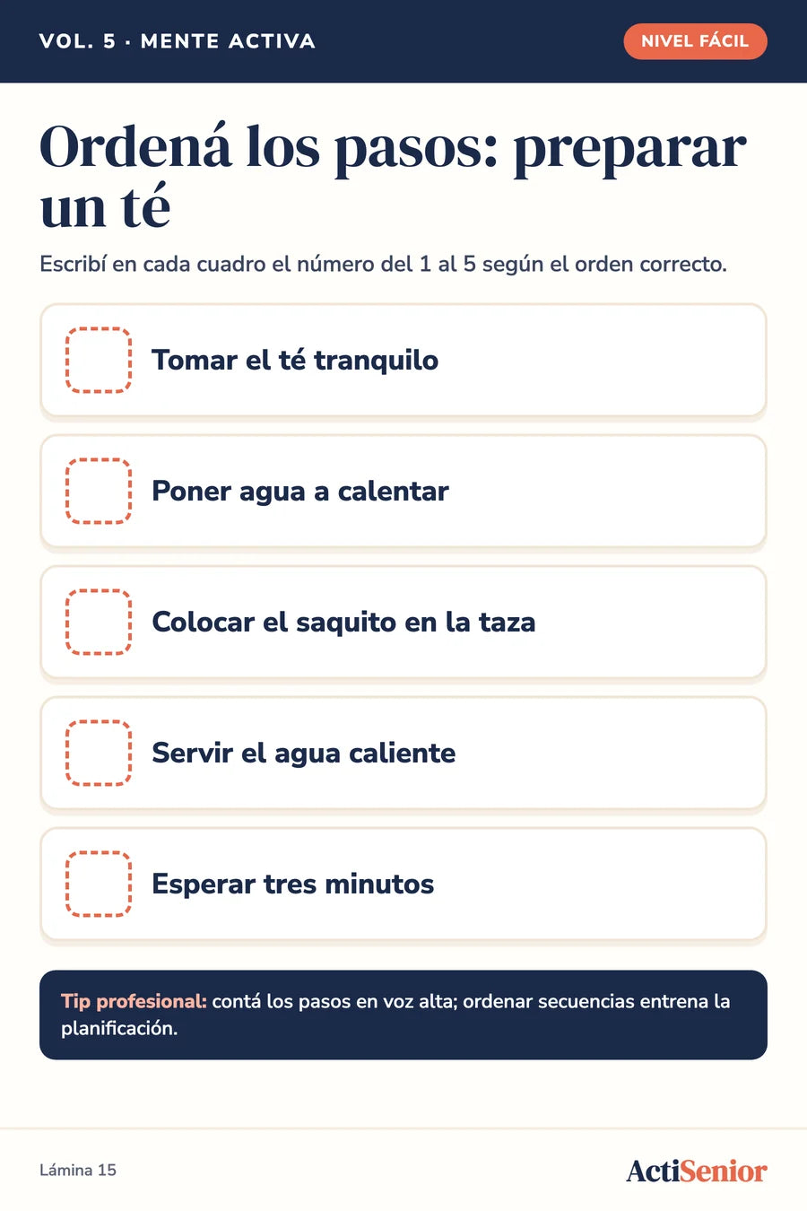 Lámina: ordenar los pasos